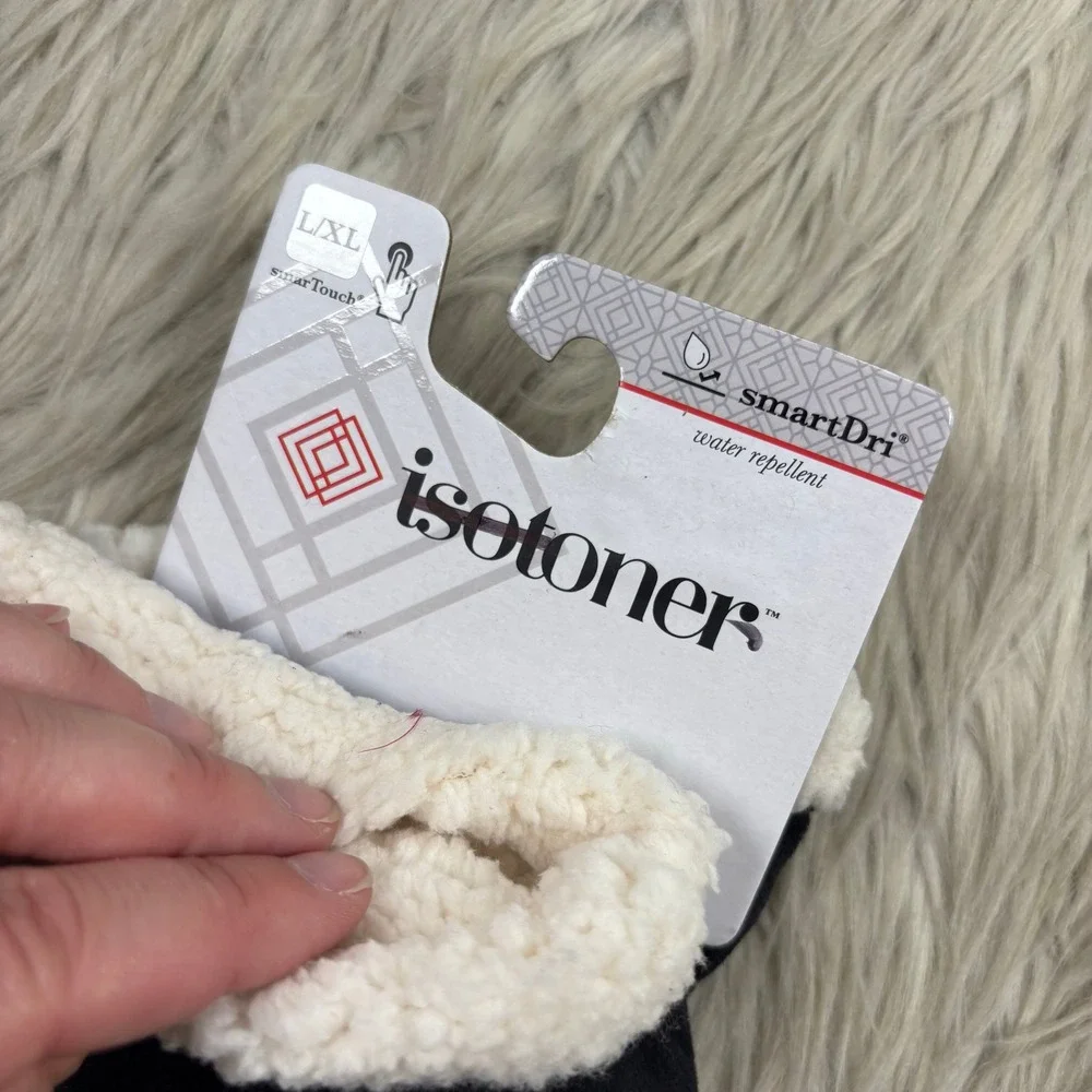 NWT Isotoner Women's L / XL Black SmartDri Faux Suede Fleece Lined Gloves